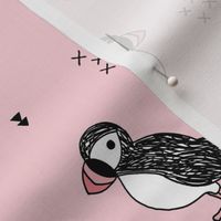 Sweet little puffin bird Scandinavian animals illustration print for kids pink 