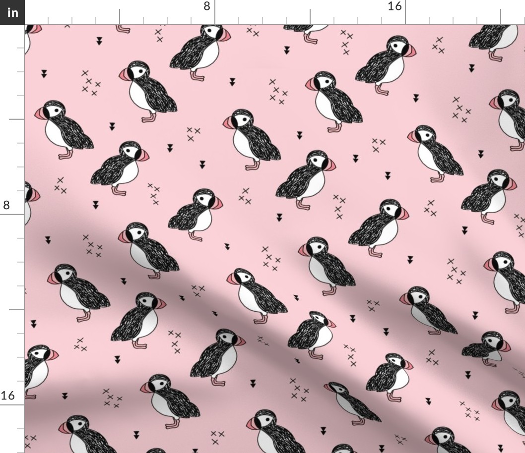 Sweet little puffin bird Scandinavian animals illustration print for kids pink 