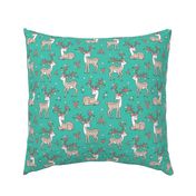 Dreamy Deer with Flowers Floral Woodland Forest on Green Teal