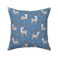 Dreamy Deer with Flowers Floral Woodland Forest on Dark Blue Navy