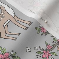 Dreamy Deer with Flowers Floral Woodland Forest on Grey