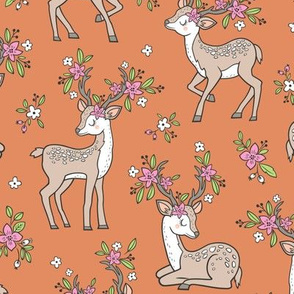 Dreamy Deer with Flowers Floral Woodland Forest on Copper