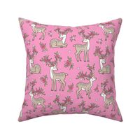 Dreamy Deer with Flowers Floral Woodland Forest on Pink