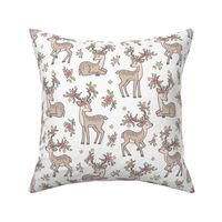 Dreamy Deer with Flowers Floral Woodland Forest on White