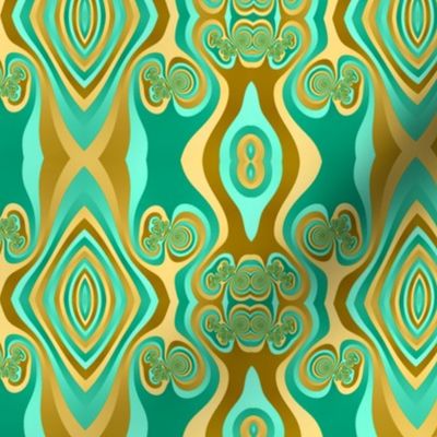 Diamond and Loops Op Art Fractal in Turquoise and Gold_Tones