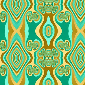 Diamond and Loops Op Art Fractal in Turquoise and Gold_Tones