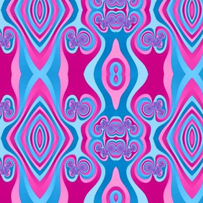 Diamond and Loops Op Art Fractal in Pinks and Sky Blues