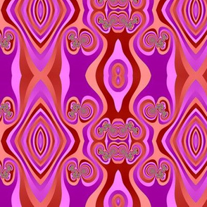 Diamond and Loops Op Art Fractal in Purples and Corals