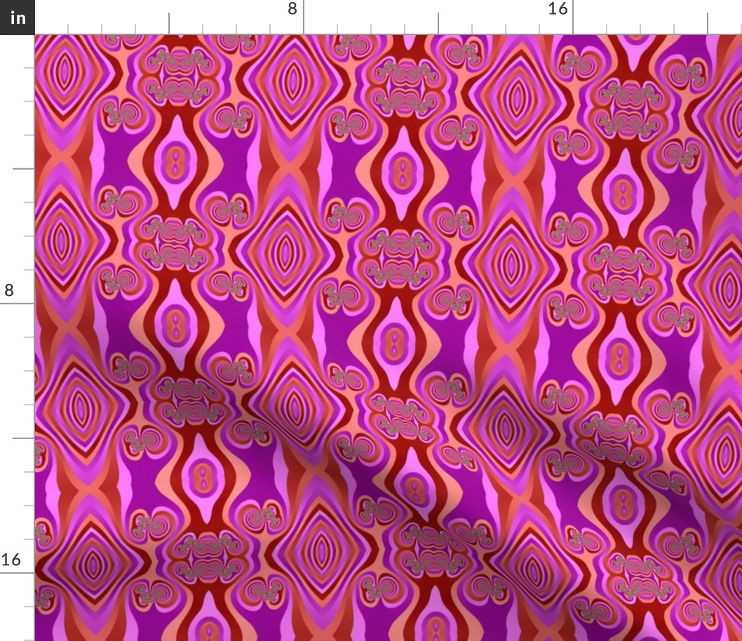 Diamond and Loops Op Art Fractal in Purples and Corals