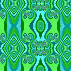 Diamonds and Loops Op Art Fractal in Greens and Light Blues