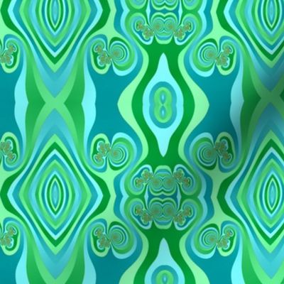 Diamonds and Loops Op Art Fractal in Greens and Turquoise