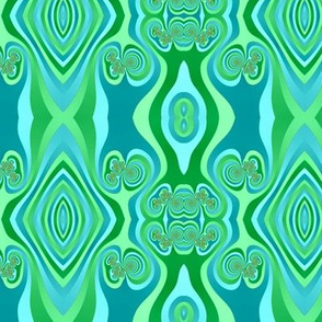 Diamonds and Loops Op Art Fractal in Greens and Turquoise
