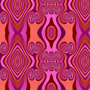Diamonds and Loops Op Art Fractal in Pinks and Oranges
