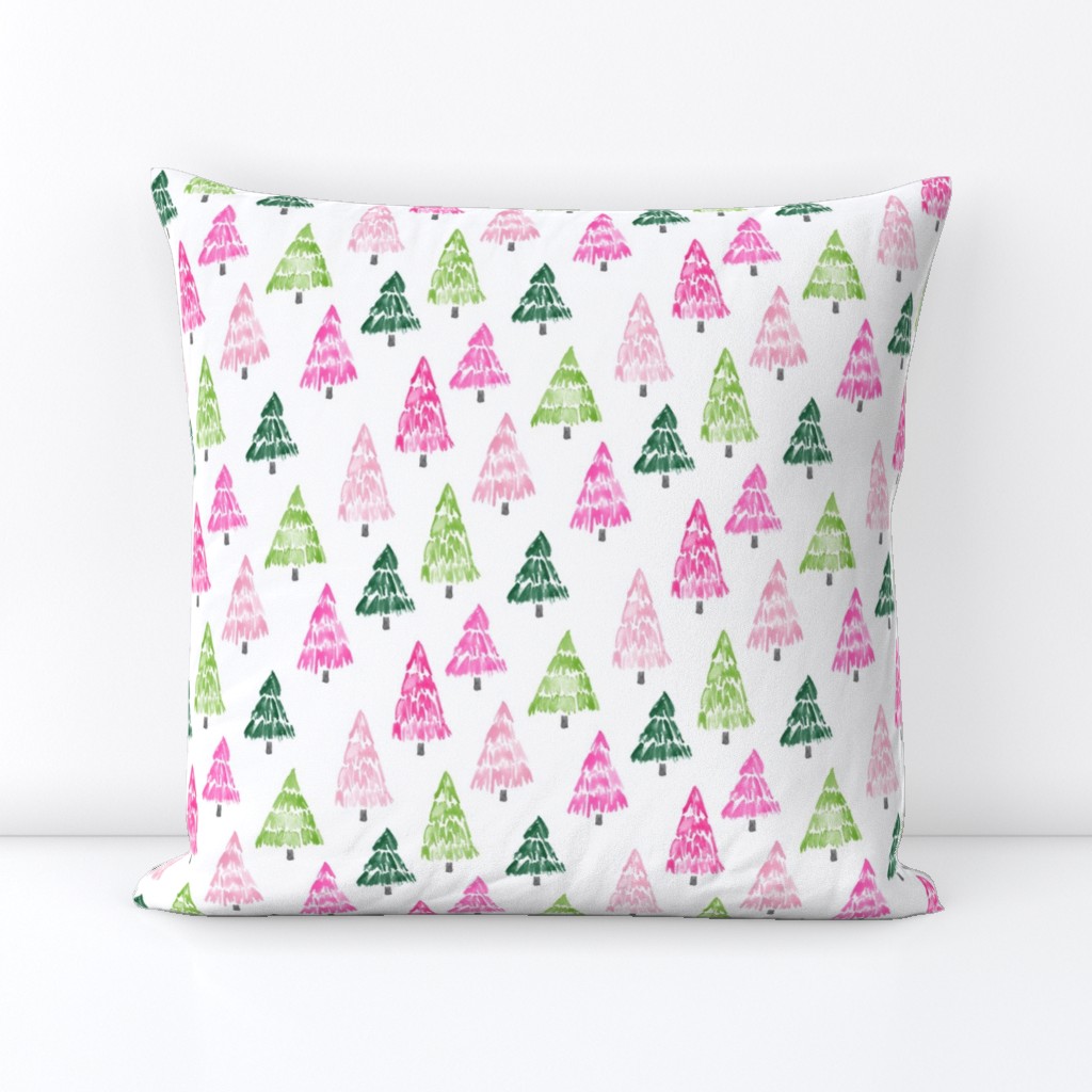 holiday trees - pink and green - painted