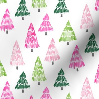 holiday trees - pink and green - painted