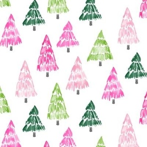 holiday trees - pink and green - painted