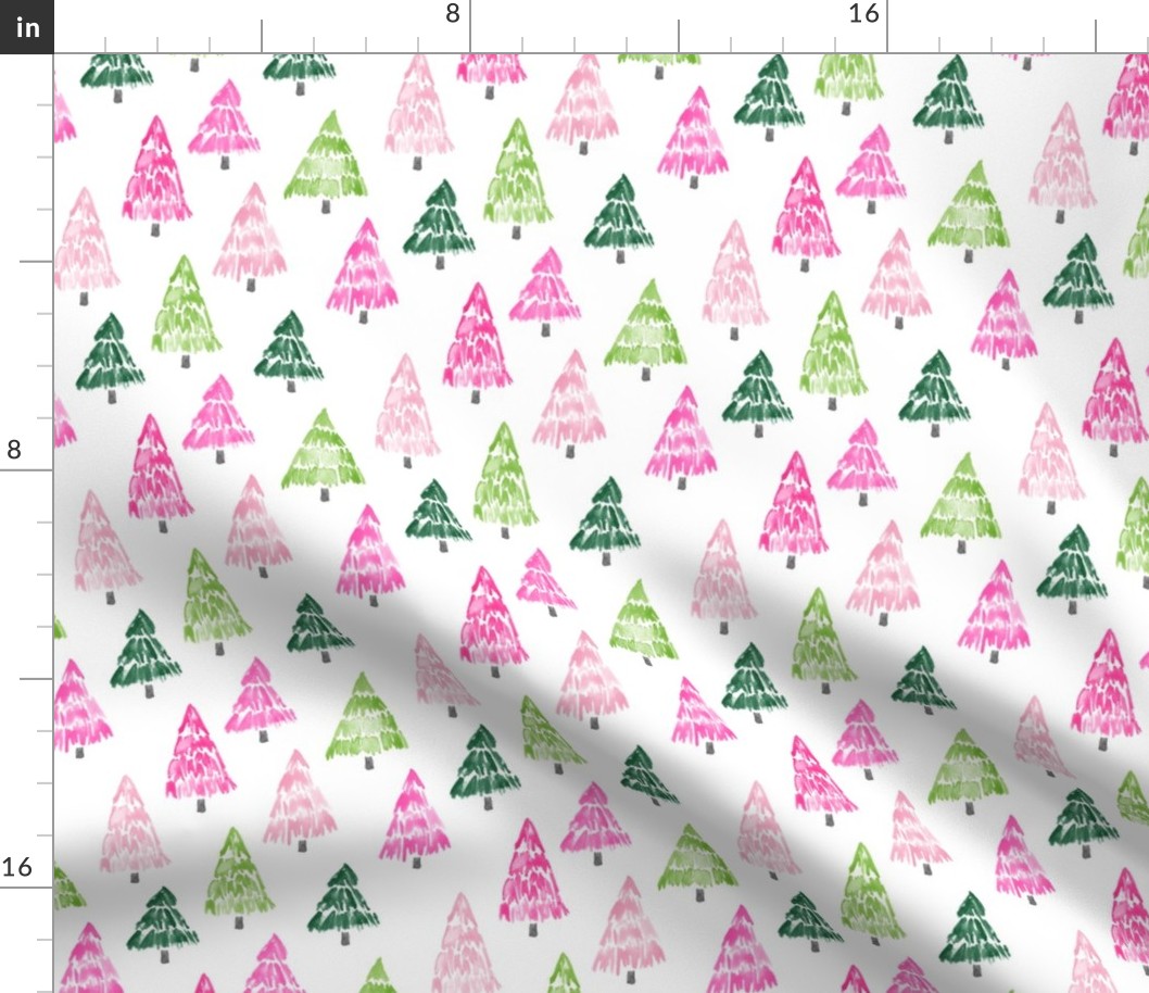 holiday trees - pink and green - painted