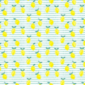 (micro print) lemons - watercolor stripes (blue)