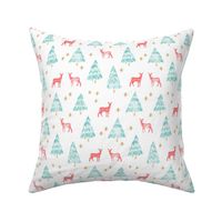 winter deer - teal and red