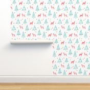 winter deer - teal and red