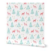 winter deer - teal and red