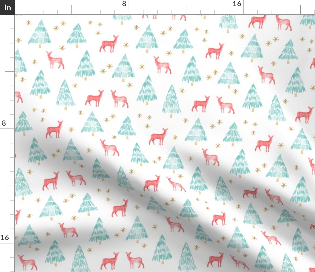 winter deer - teal and red