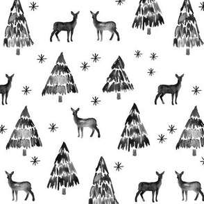 winter deer - black and white