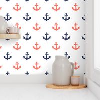 Coral and Navy Anchors by Angel Gerardo