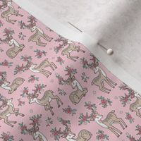 Dreamy Deer with Flowers Floral Woodland Forest on Light Pink Tiny Small