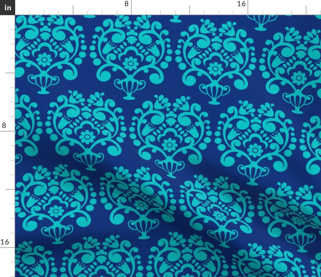 INDIGO & TURQUOISE BLOOMING DAMASK 