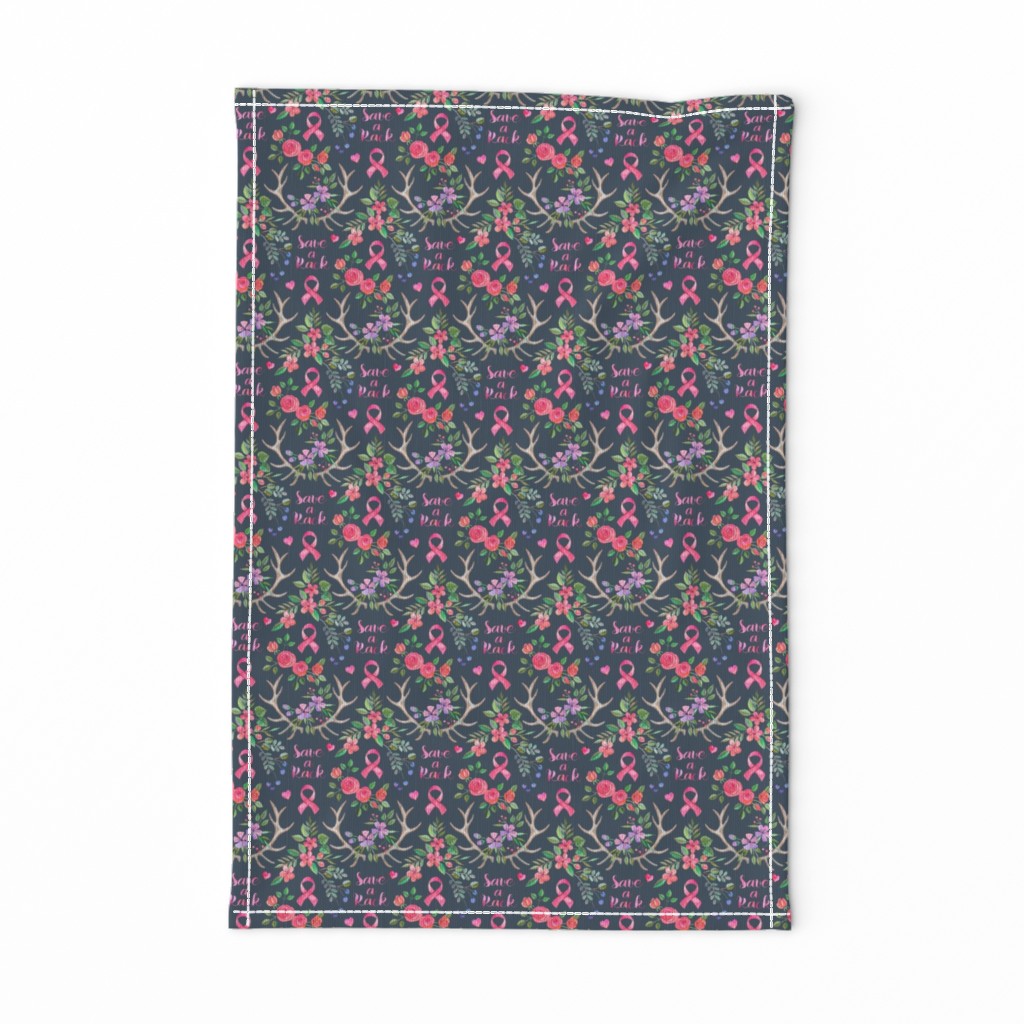 Save a Rack - antlers and watercolor flowers on dark grey blue - extra small