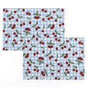 Cherries on Light Blue Gingham Check