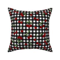 Retro Cherries on Black Gingham