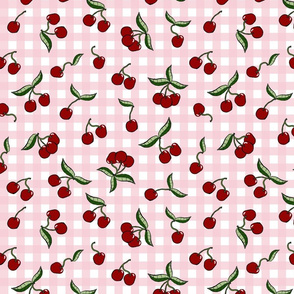 Cherries on Pink Gingham Check