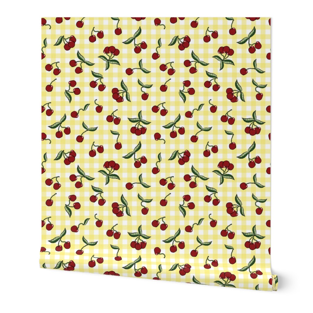 Cherries on Yellow Gingham Check