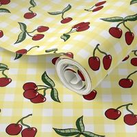 Cherries on Yellow Gingham Check