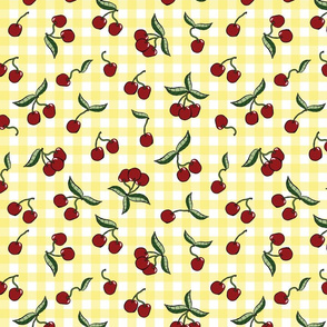 Cherries on Yellow Gingham Check