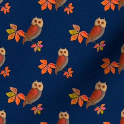 4x4-Inch Repeat of Friendly Owls with Dark Blue Background