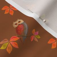 4x4-Inch Repeat of Friendly Owls on Rich Sienna Brown Background