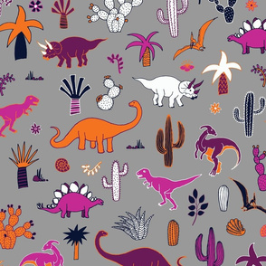 Dinosaur Desert  - purple & orange on grey