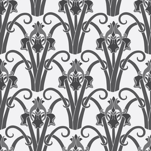 Art Nouveau Irises  -  Grey on White