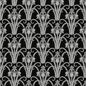 Art Nouveau Irises  -  Grey on Black