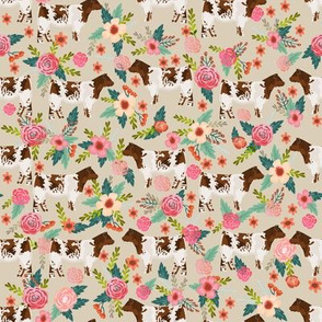 shorthorn cattle fabric cow farm and florals fabric - sand