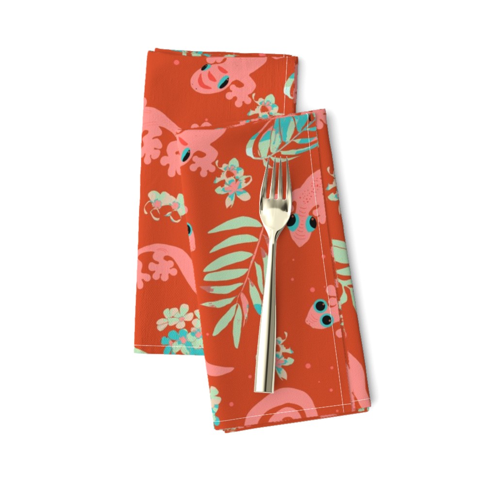 Geckos and Palms Leaves in Red Pink Green by kedoki in 24 inch repeat