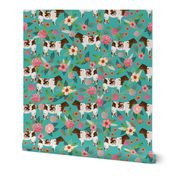 shorthorn cattle fabric cow farm and florals fabric - turquoise