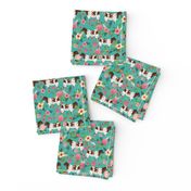 shorthorn cattle fabric cow farm and florals fabric - turquoise