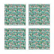 shorthorn cattle fabric cow farm and florals fabric - turquoise