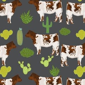 shorthorn cattle fabric cow and cactus design - charcoal