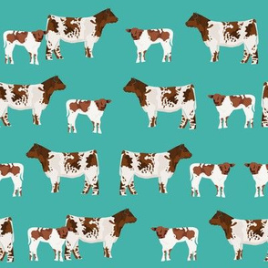 shorthorn cattle and calf fabric cows fabric - turquoise