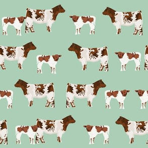 shorthorn cattle and calf fabric cows fabric - mint
